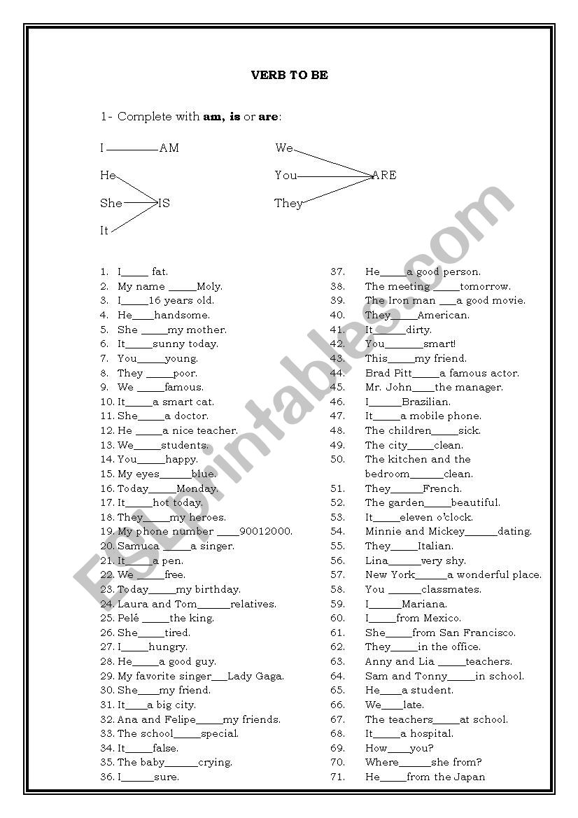 Verb To Be worksheet