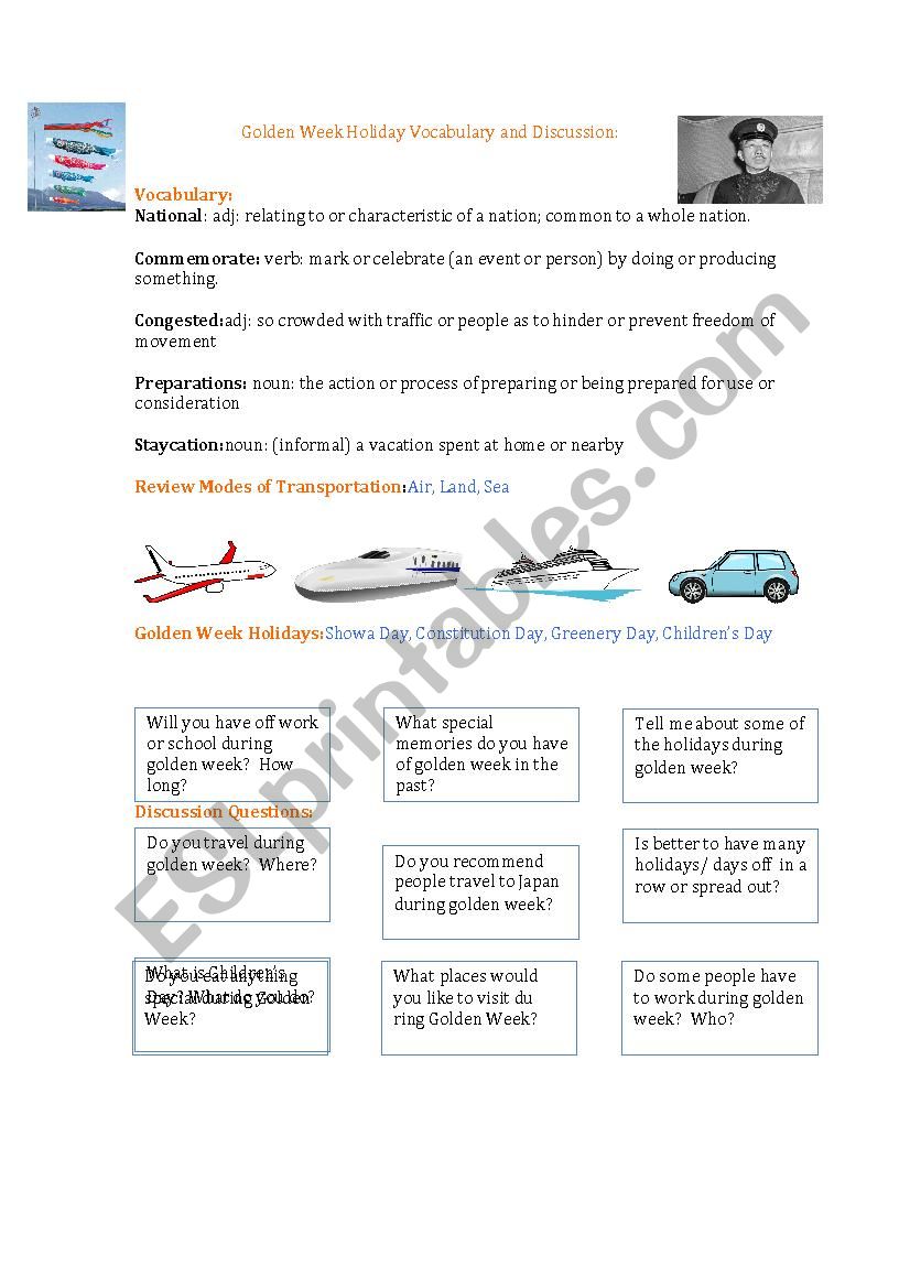 Golden Week Holiday and Vacation Discussion Vocabulary