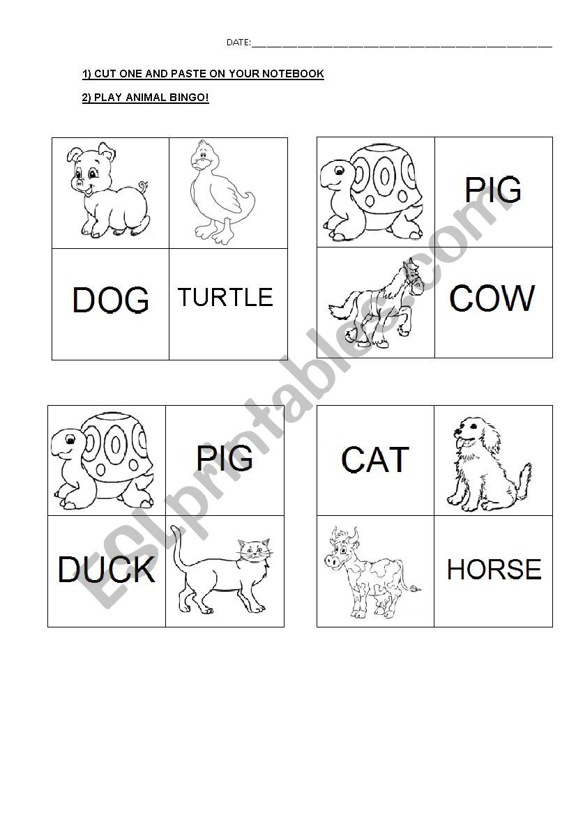 Animals bingo worksheet