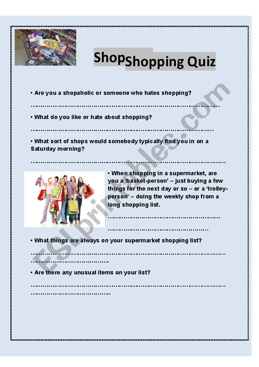shopping quiz worksheet