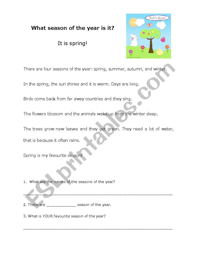Spring - reading exercise worksheet