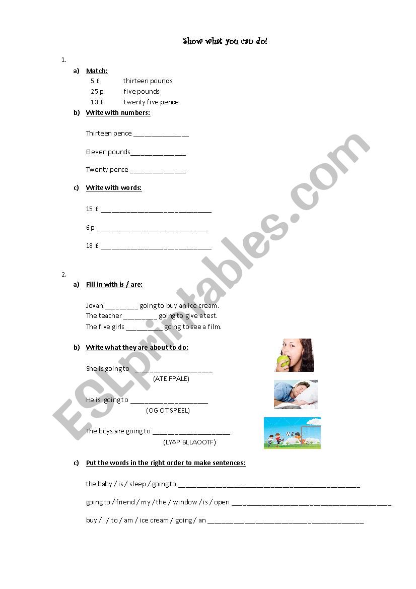 Show whta you can do worksheet