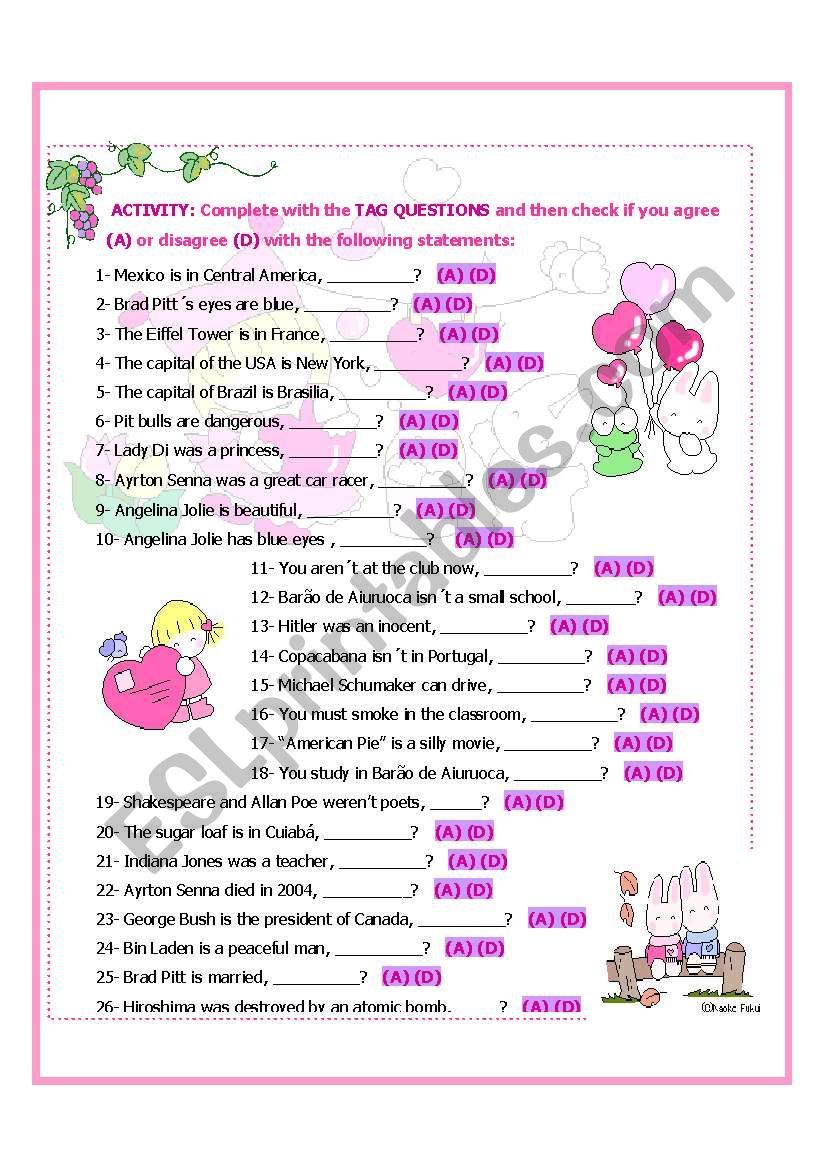 Tag Questions Worksheet worksheet