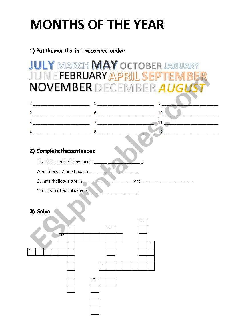 Months of the year worksheet