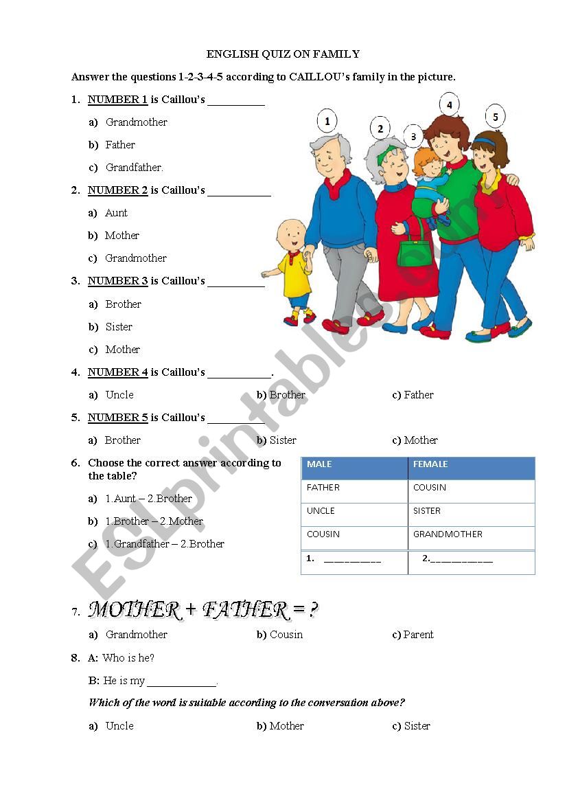 Family Quiz worksheet