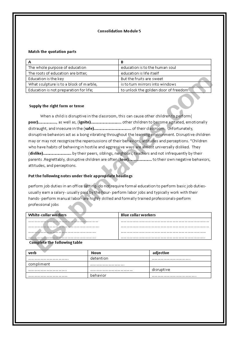 consolidation module 5  worksheet