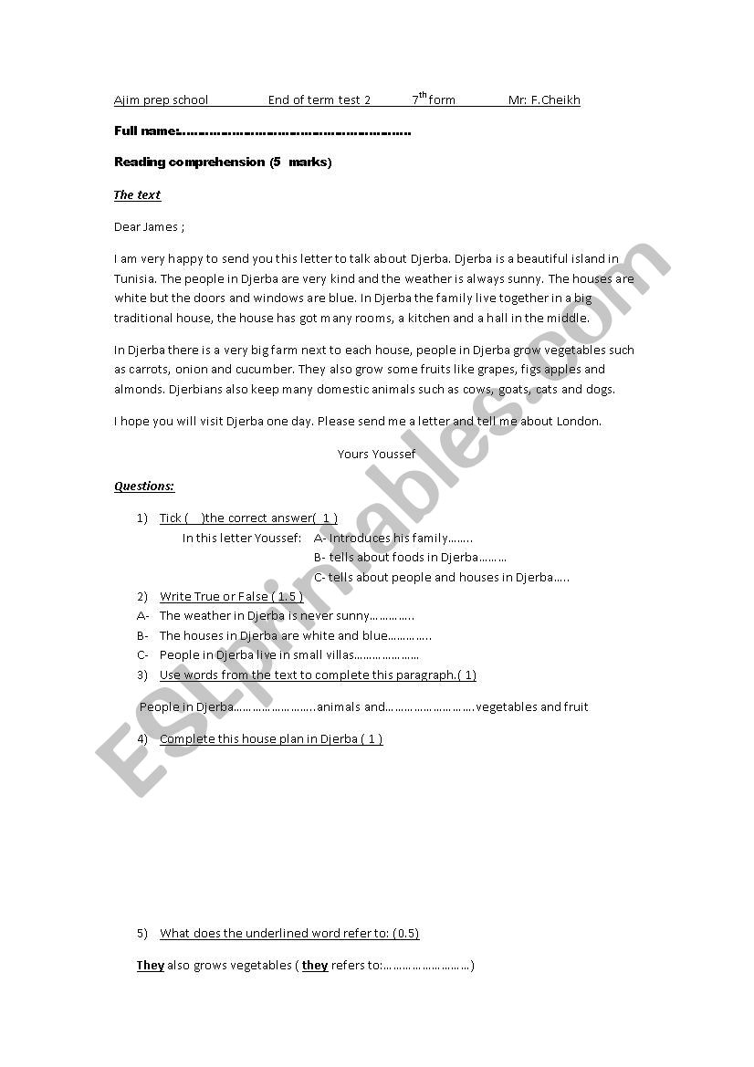 End of term test 2 worksheet