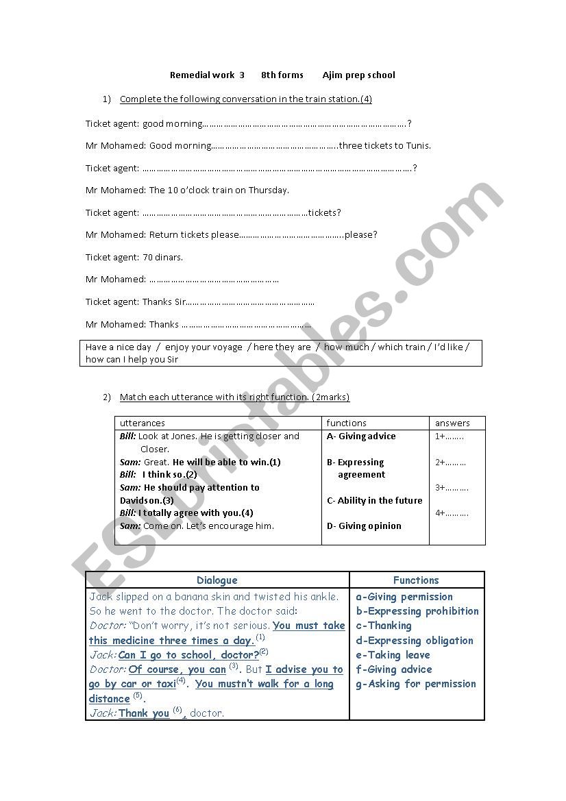 Remedial Work worksheet