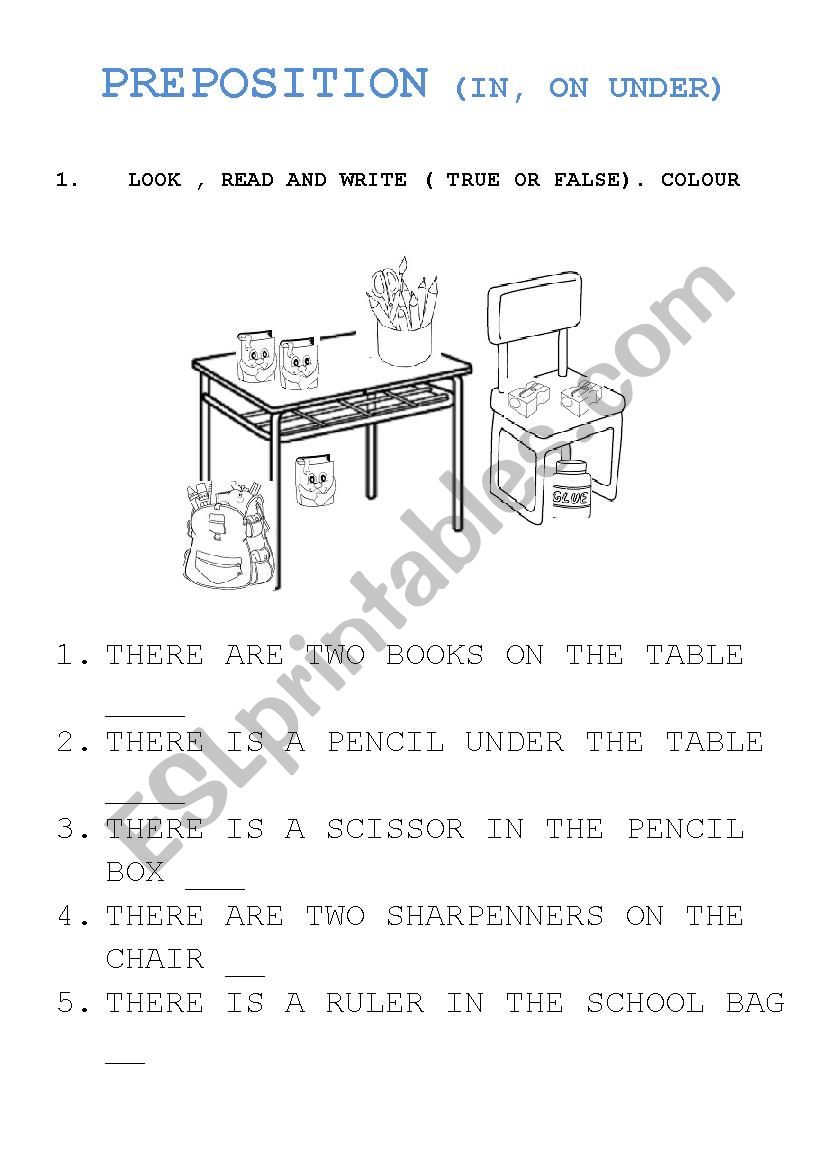 preposition worksheet