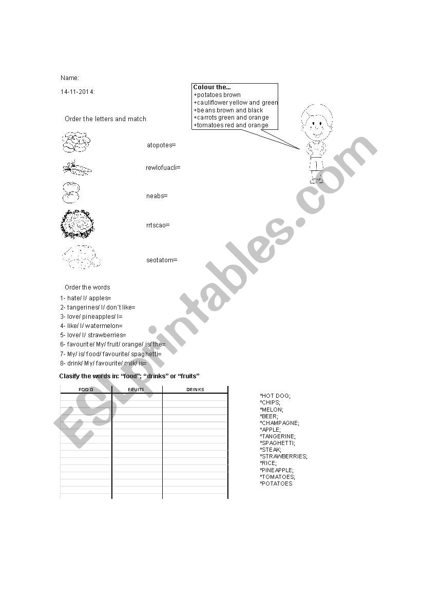 Food Fruits and Drinks worksheet