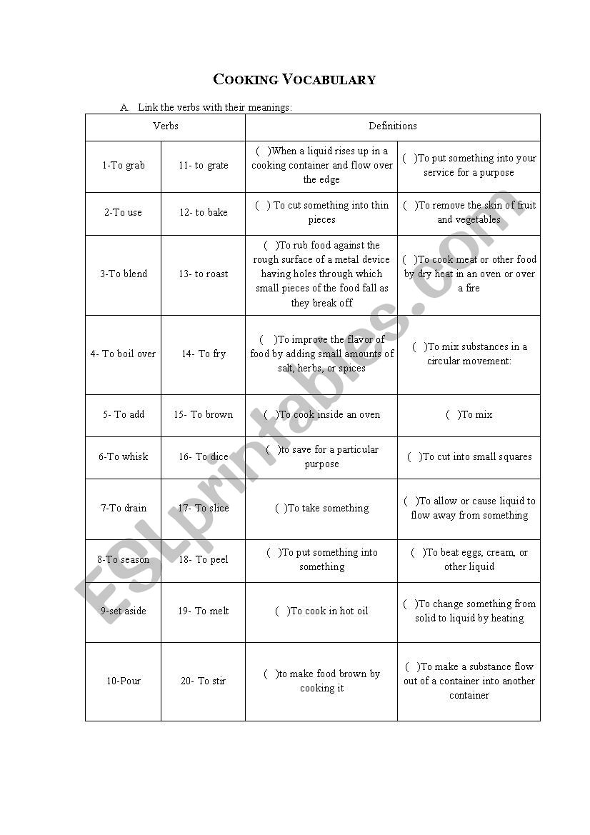 Cooking Vocabulary worksheet