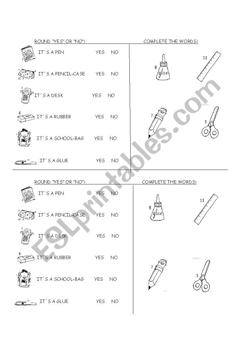 School Objects worksheet