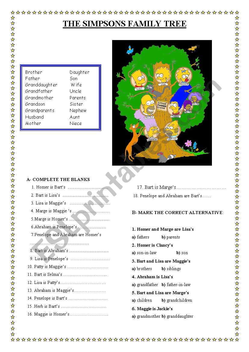 THE SIMPSONS FAMILY TREE worksheet