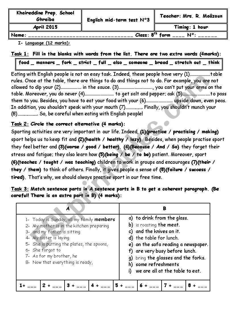 mid-term test n 3 worksheet