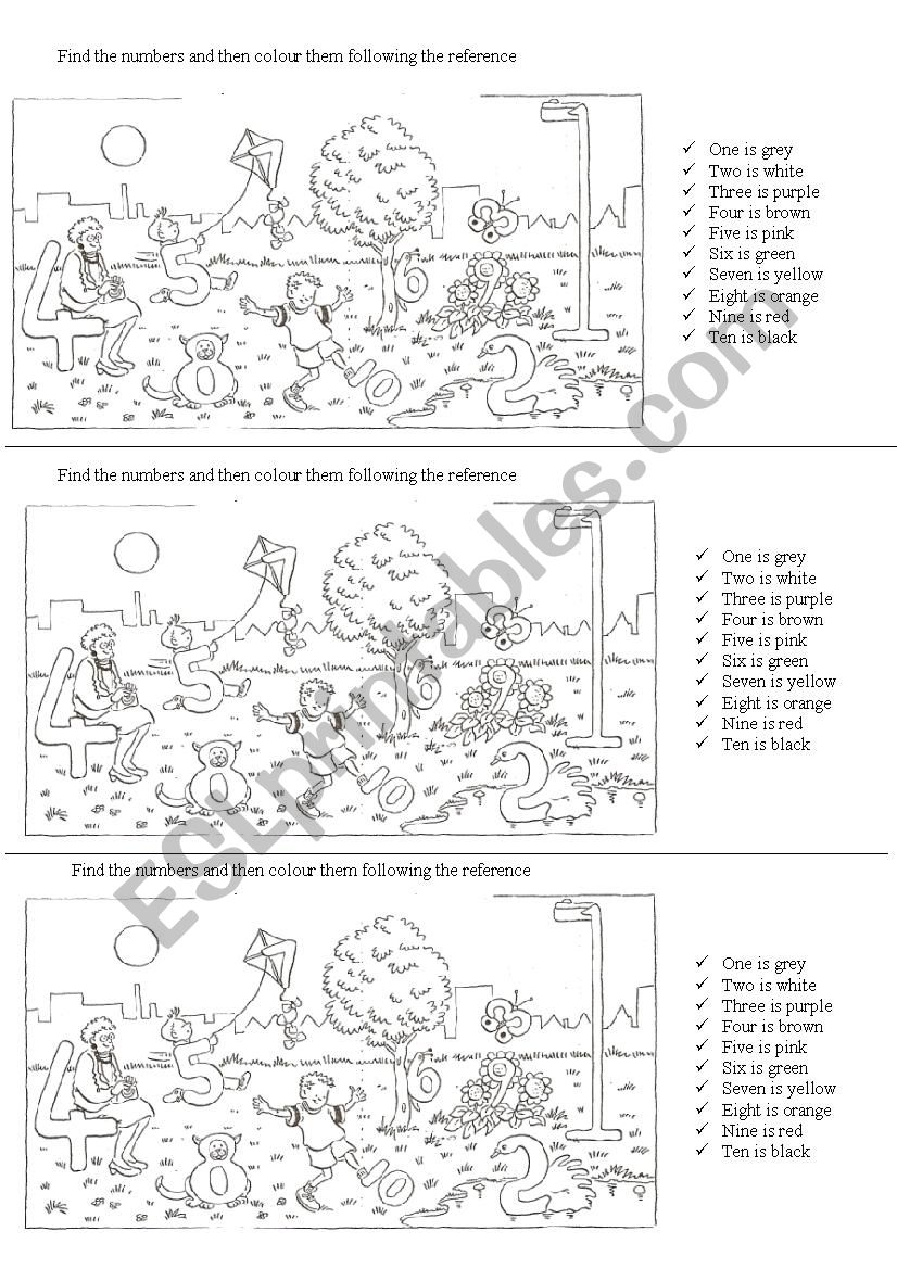 Colours and numbers worksheet