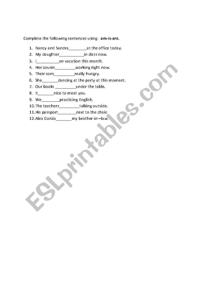 Using am-is-are. worksheet