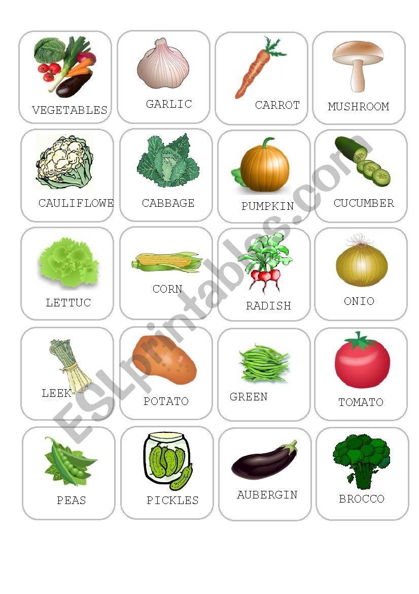 Vegetables MEMORY GAME FLASHCARDS