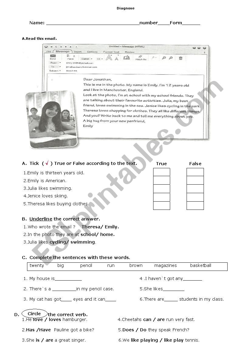 Diagnose worksheet