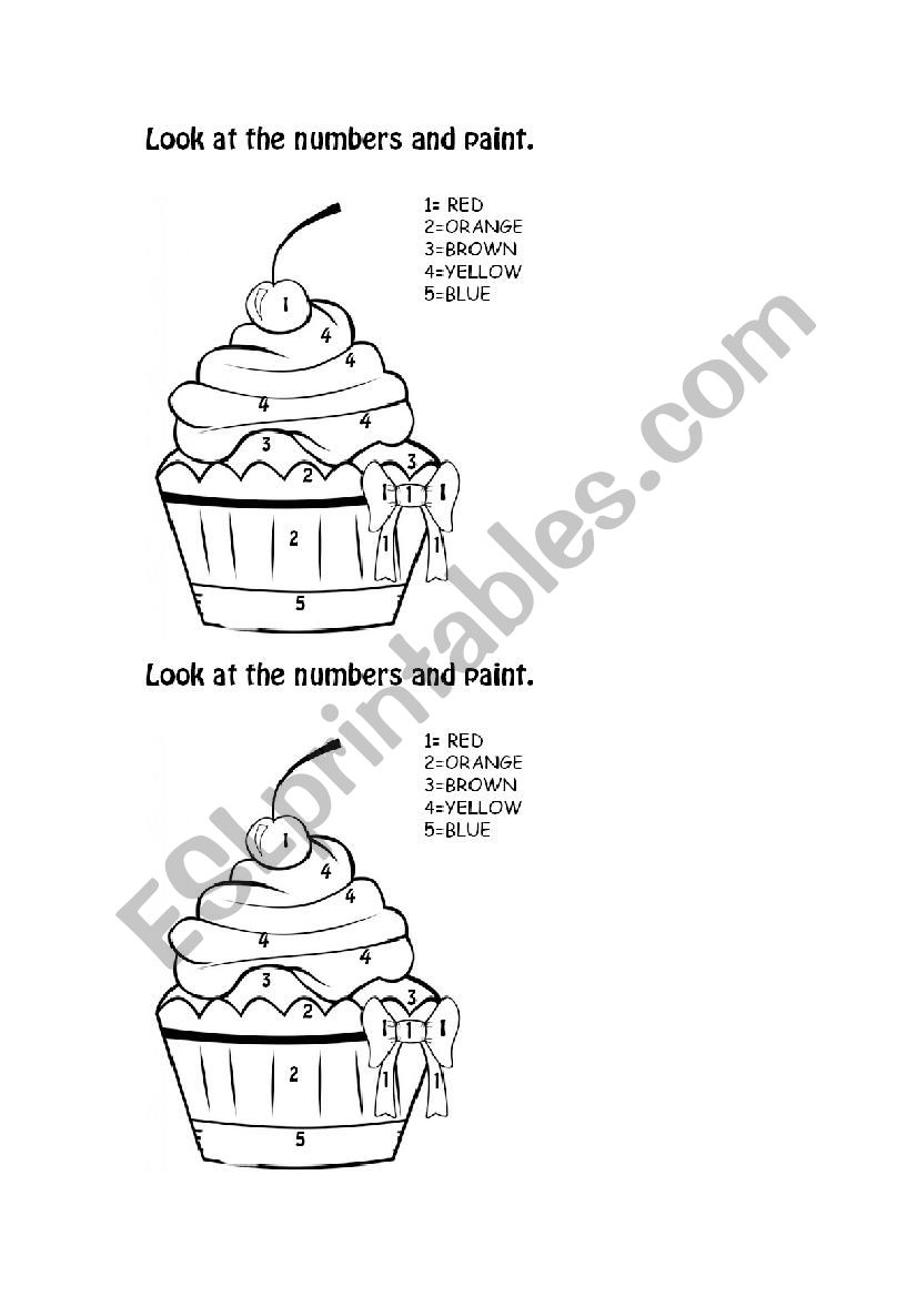 Colour the cupcake worksheet