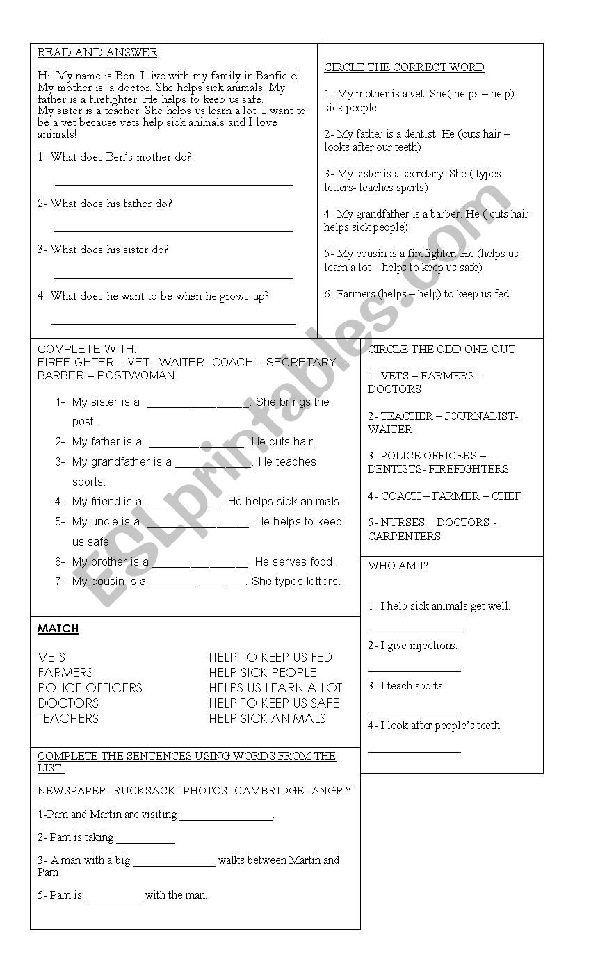 OCCUPATIONS worksheet