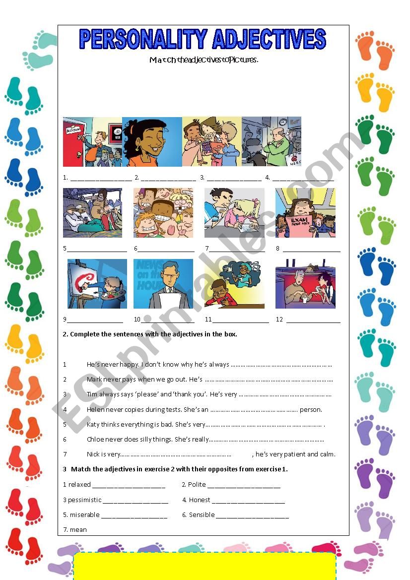 Personality Adjectives worksheet