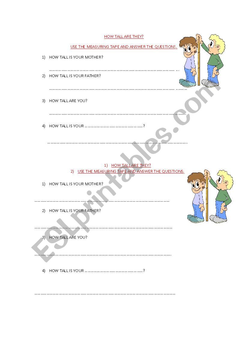 HOW TALL? worksheet