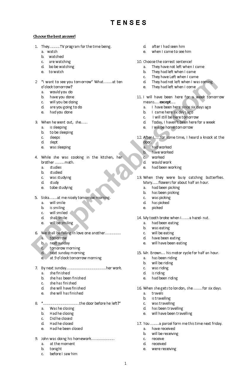 test grammar worksheet