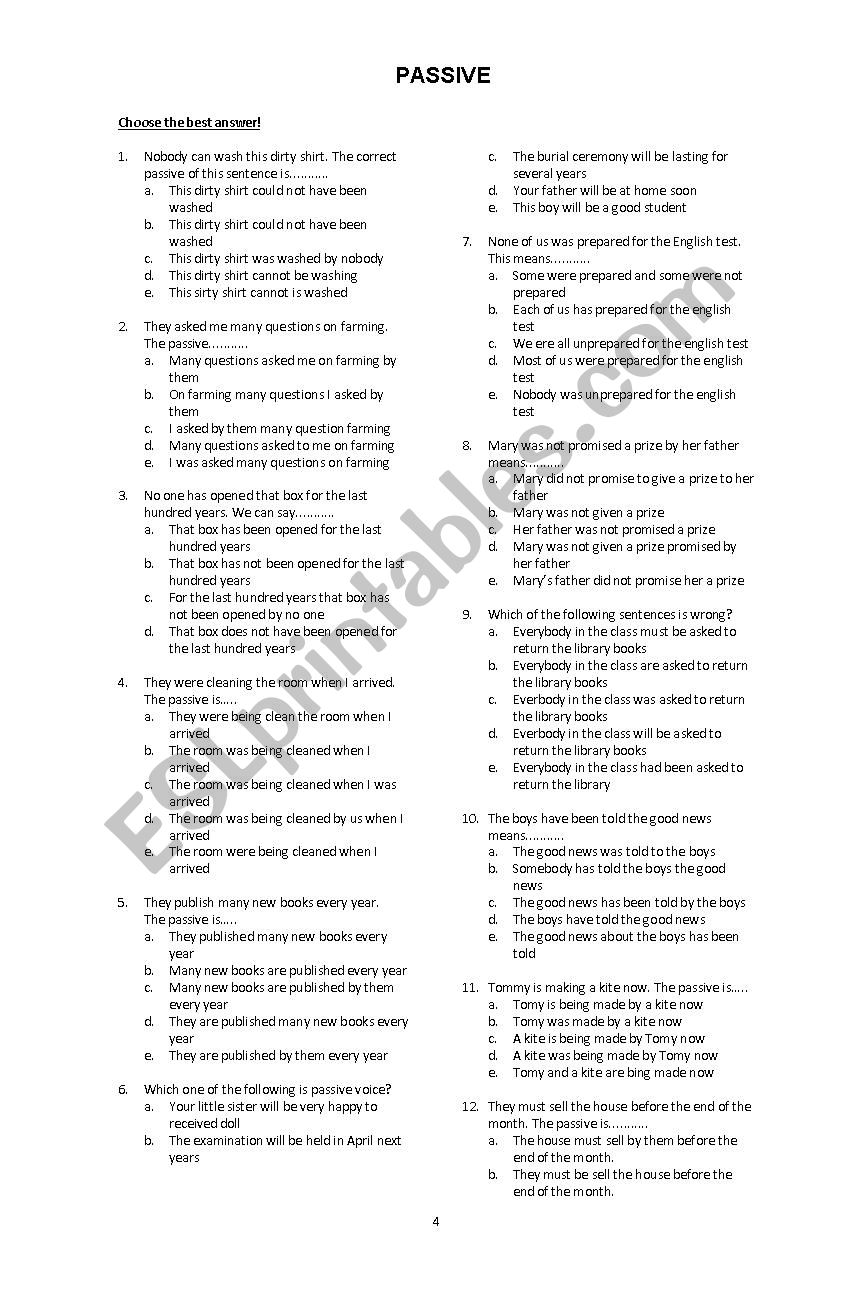 passive voice test worksheet