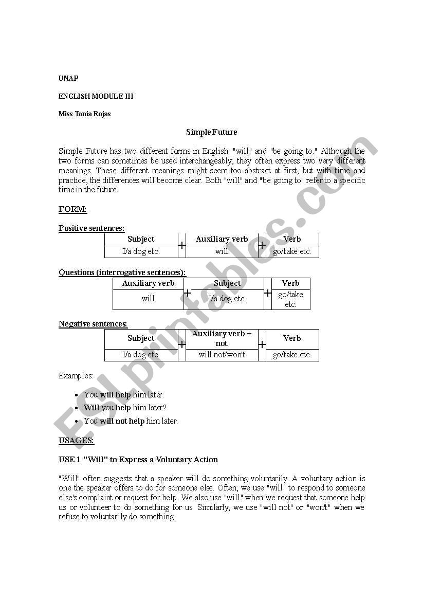 will v/s going to worksheet