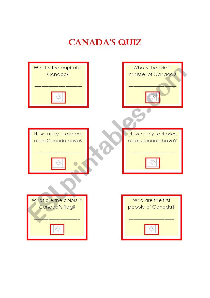 Canada´s Quiz - ESL worksheet by husna