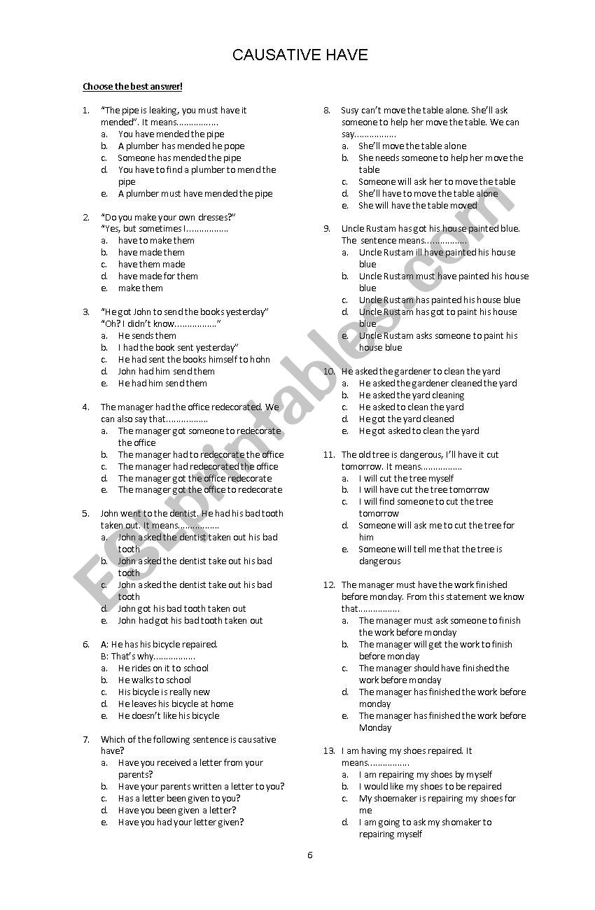 causative have test worksheet