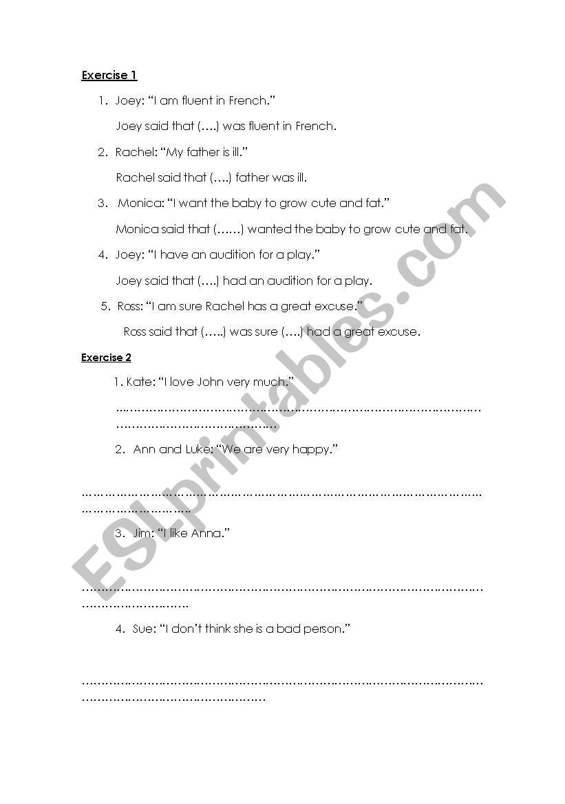 Reported speech worksheet