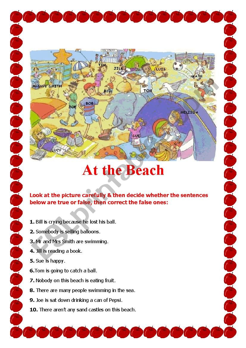 At the Beach worksheet