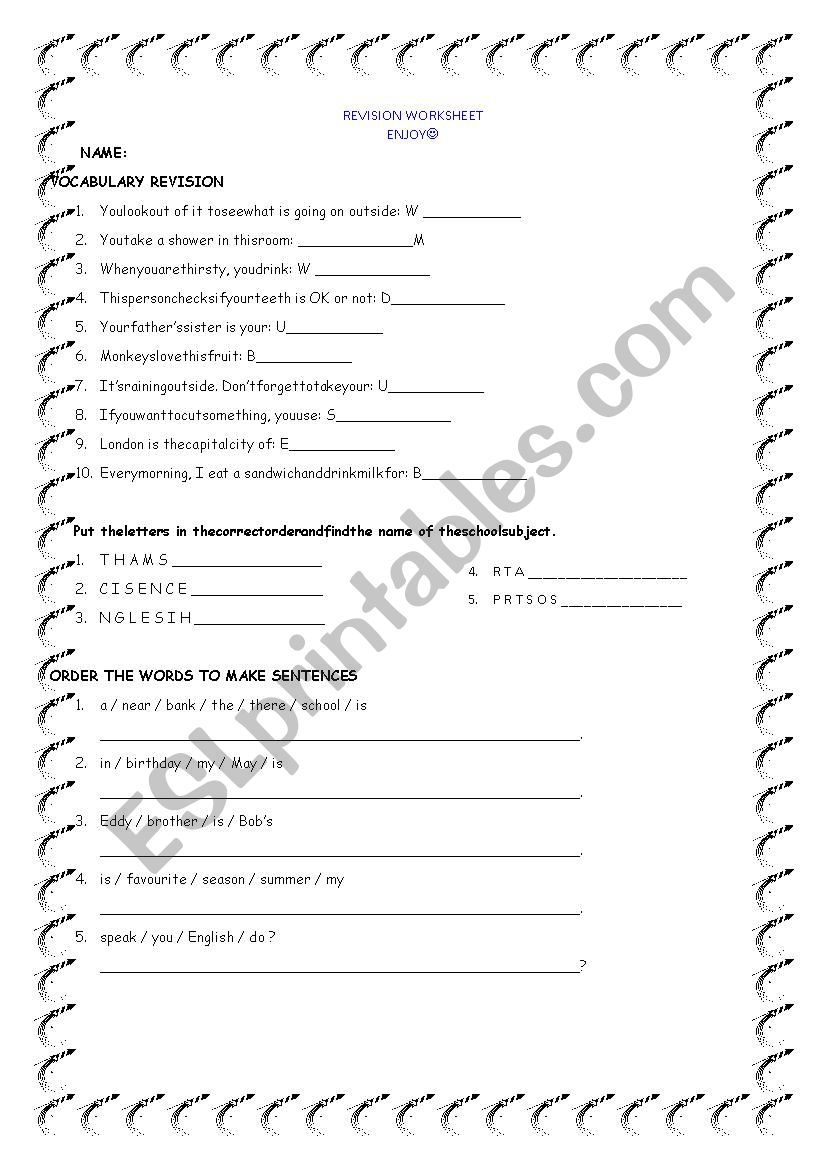 Revision for Beginners worksheet