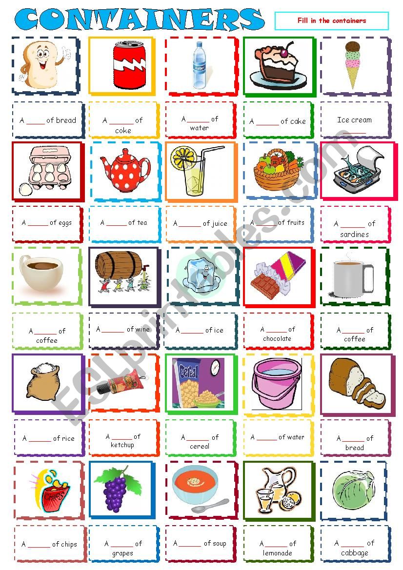 Containers ***FILL IN*** worksheet