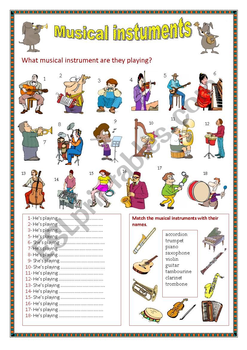 Musical instruments worksheet