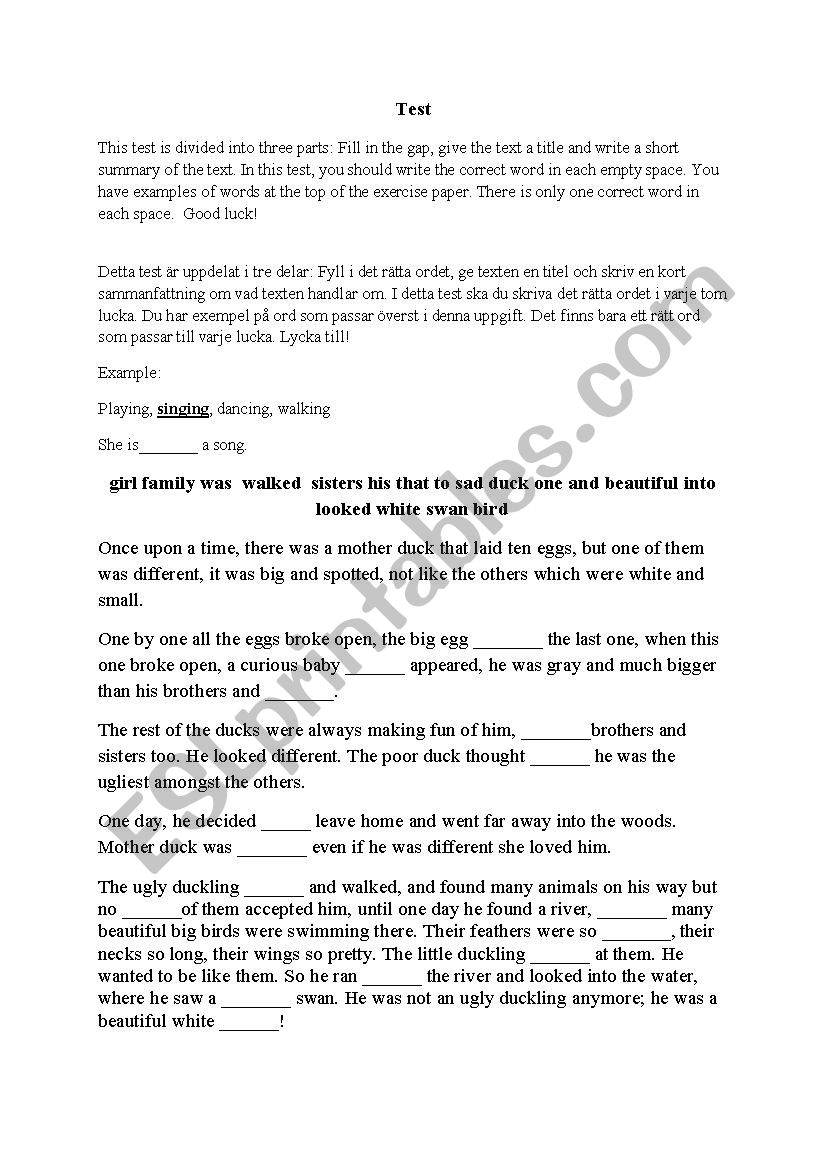 The ugly duck worksheet