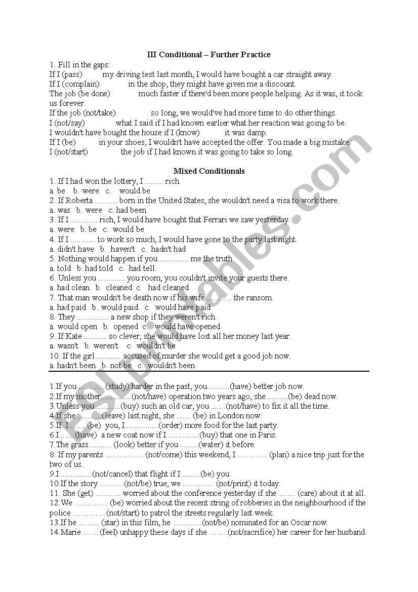 English Conditionals worksheet