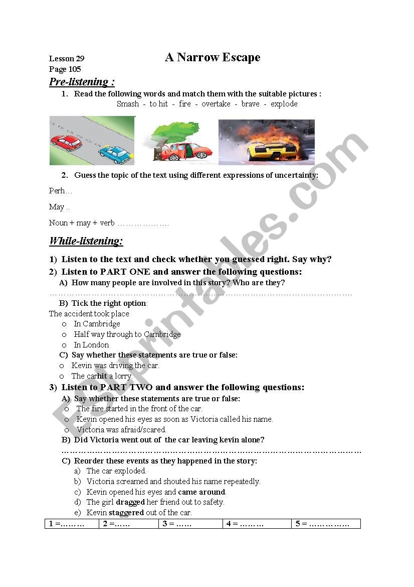 a narrow escape worksheet