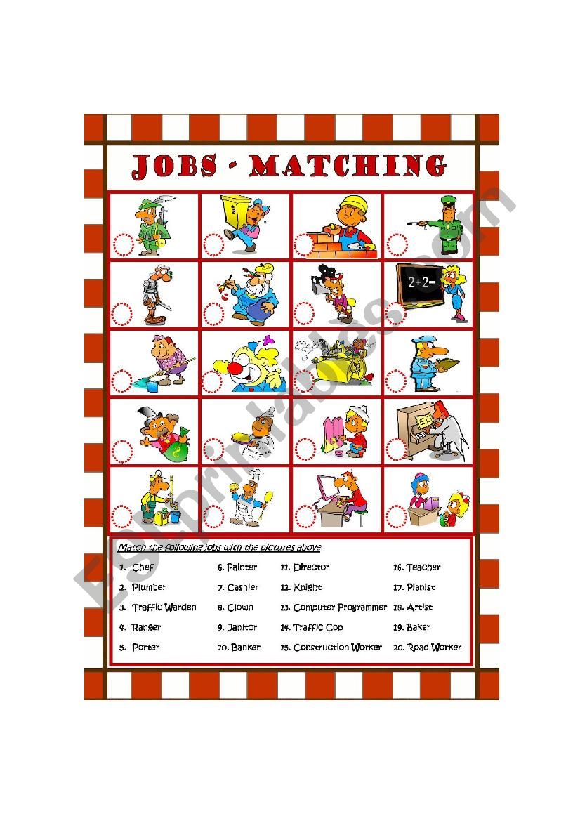 Jobs - Matching worksheet