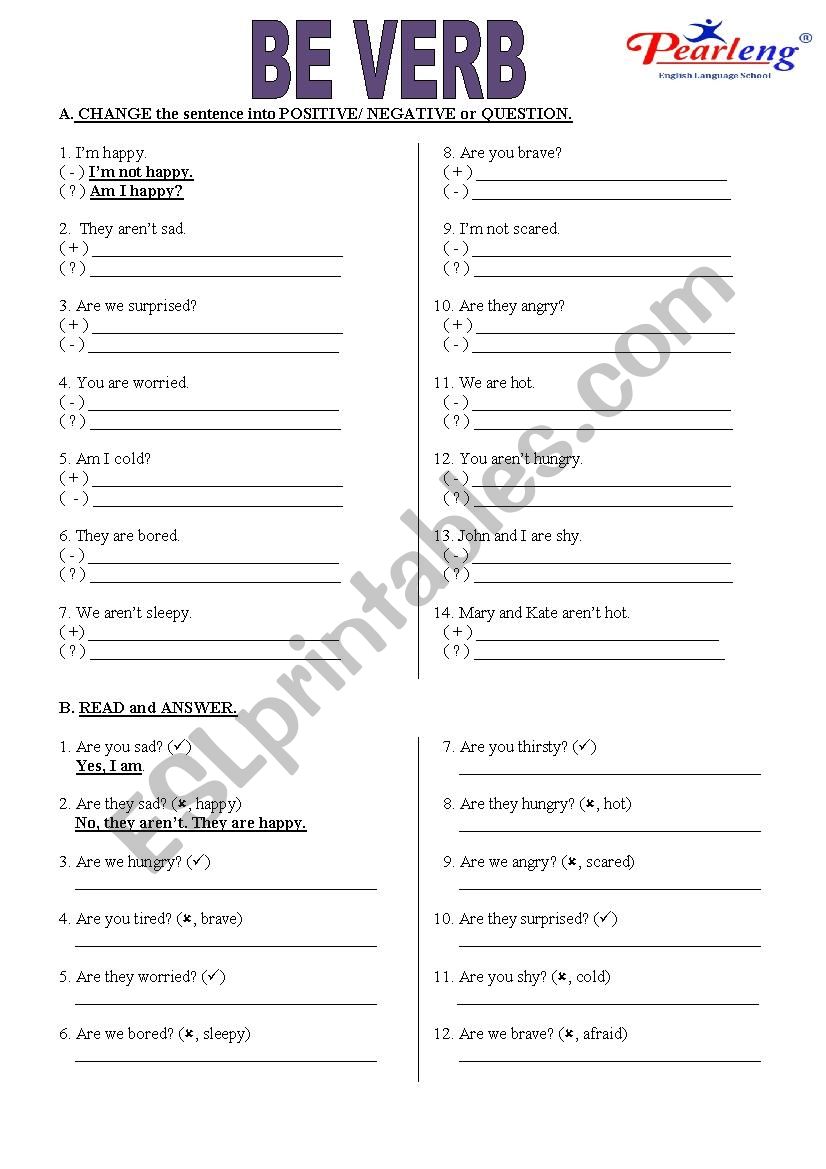 To be Verb worksheet