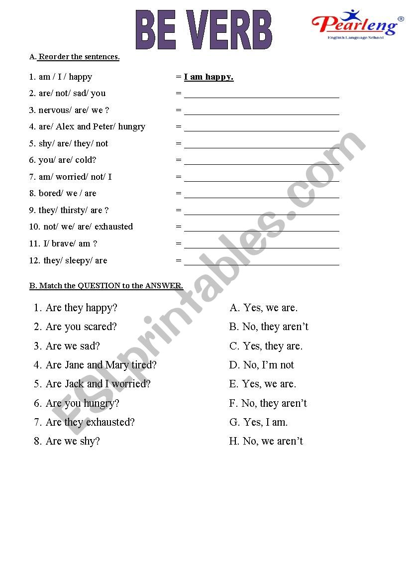 To be Verb worksheet