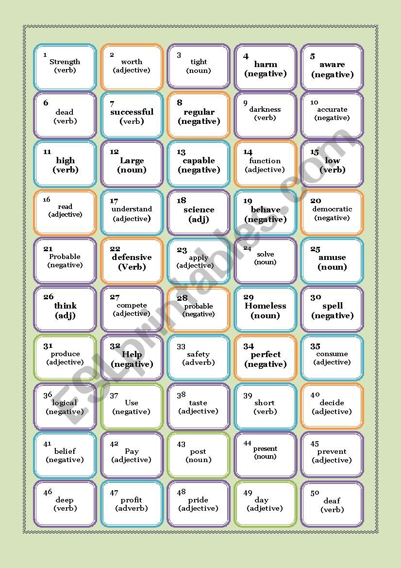 WORD FORMATION BOARD GAME 2 worksheet