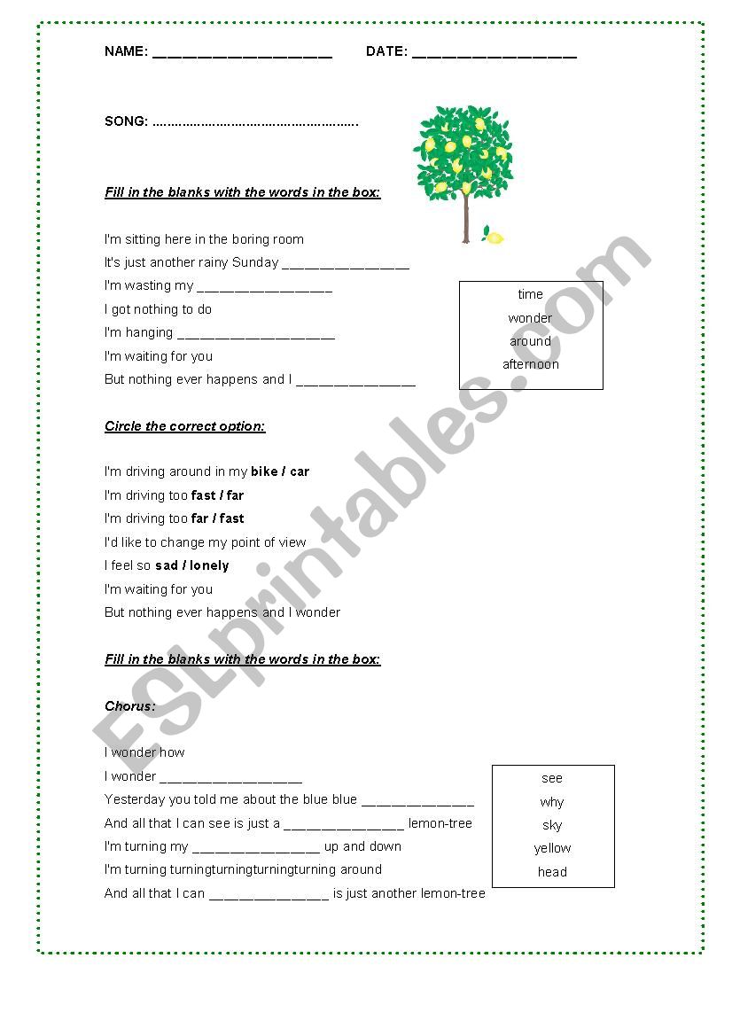 LEMON TREE worksheet
