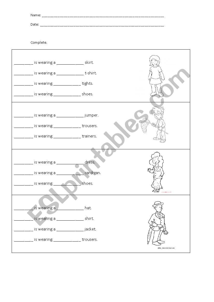 Clothes and colours worksheet