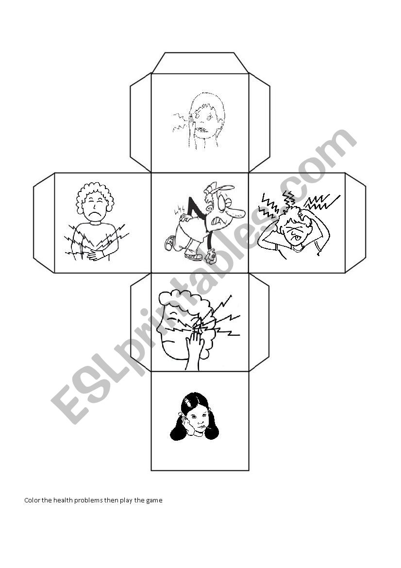 Health Problems Coloring Dice worksheet