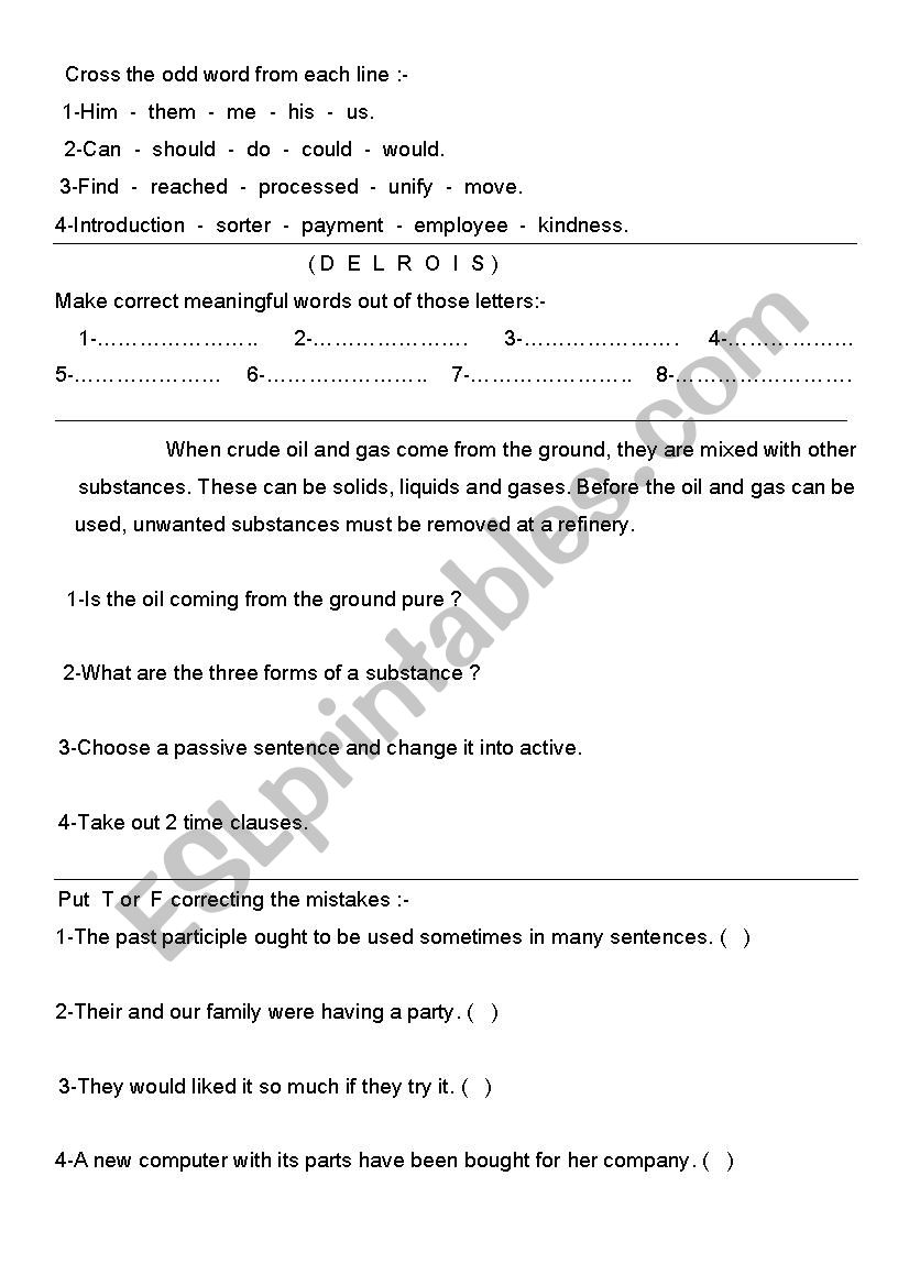 a small test worksheet