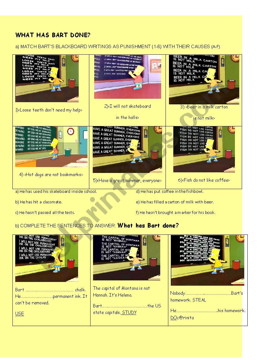 What has Bart Simpson done? worksheet