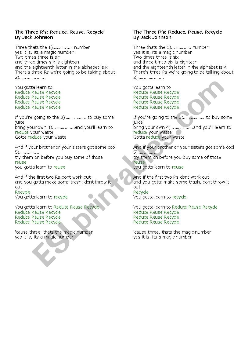 The three RÂ´s worksheet