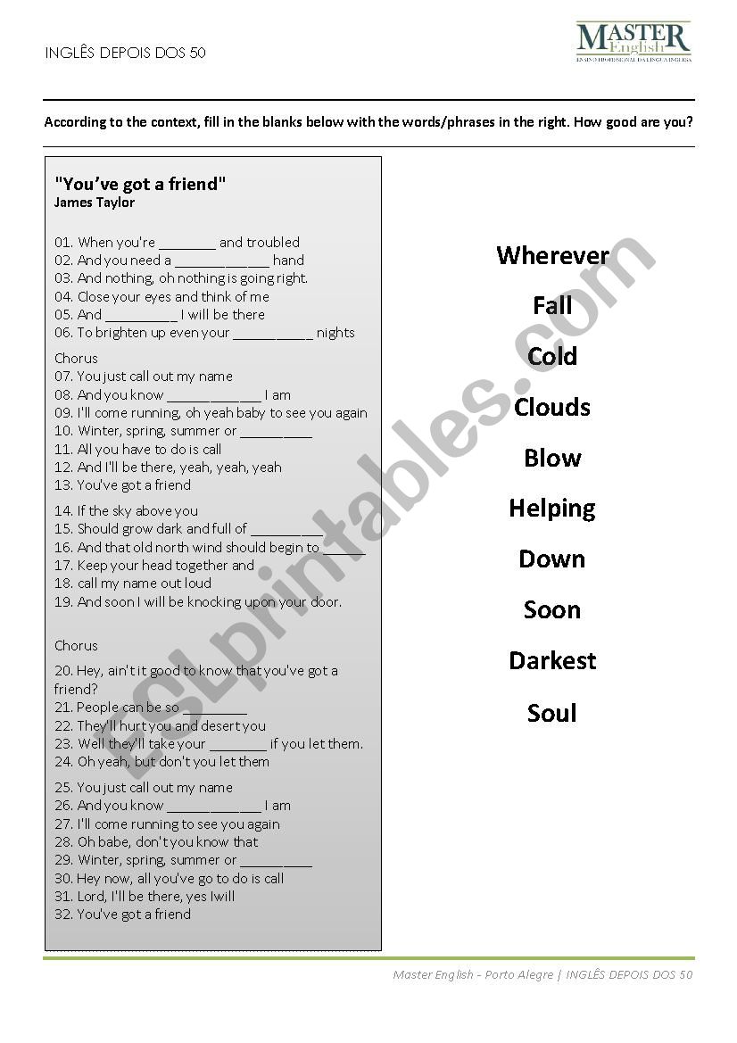 Song activity - YouÂ´ve got a friend